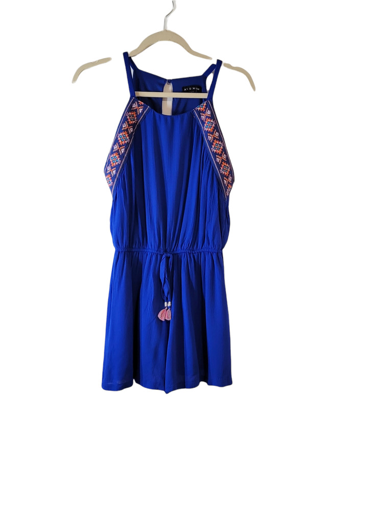 As U Wish Dress Romper Shorts Halter Neck Boho Swim Beach Blue